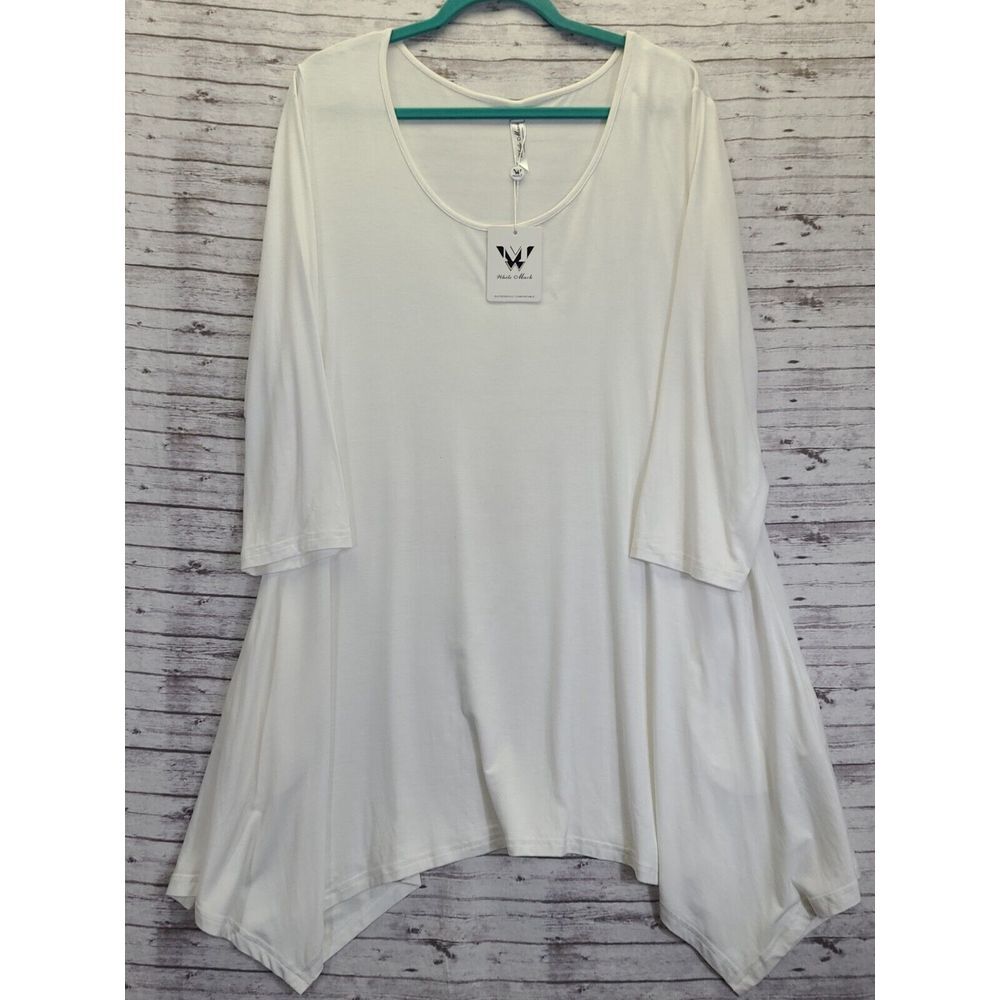 White Mark Plus Size Erie 3/4 Sleeve Tunic Top Women's 2XL White Pullover